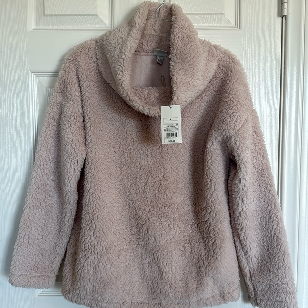 New! Women’s Turtle Neck Pullover Sherpa Light Pink Size Large